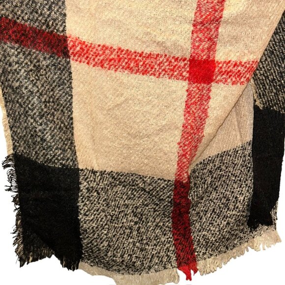 Khaki red black thick cozy lightweight burrberry plaid shawl scarf - Picture 2 of 3
